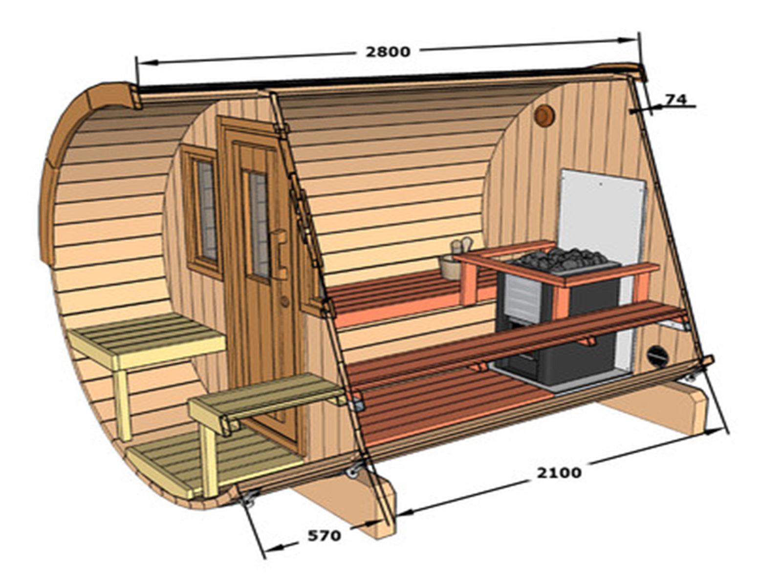 200cm Spruce Barrel Sauna | Thermowood | Harvia heater & Terrace | Wood-Fired or Electric.