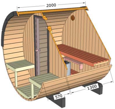 200cm Spruce Barrel Sauna | Thermowood | Harvia heater & Terrace | Wood-Fired or Electric.