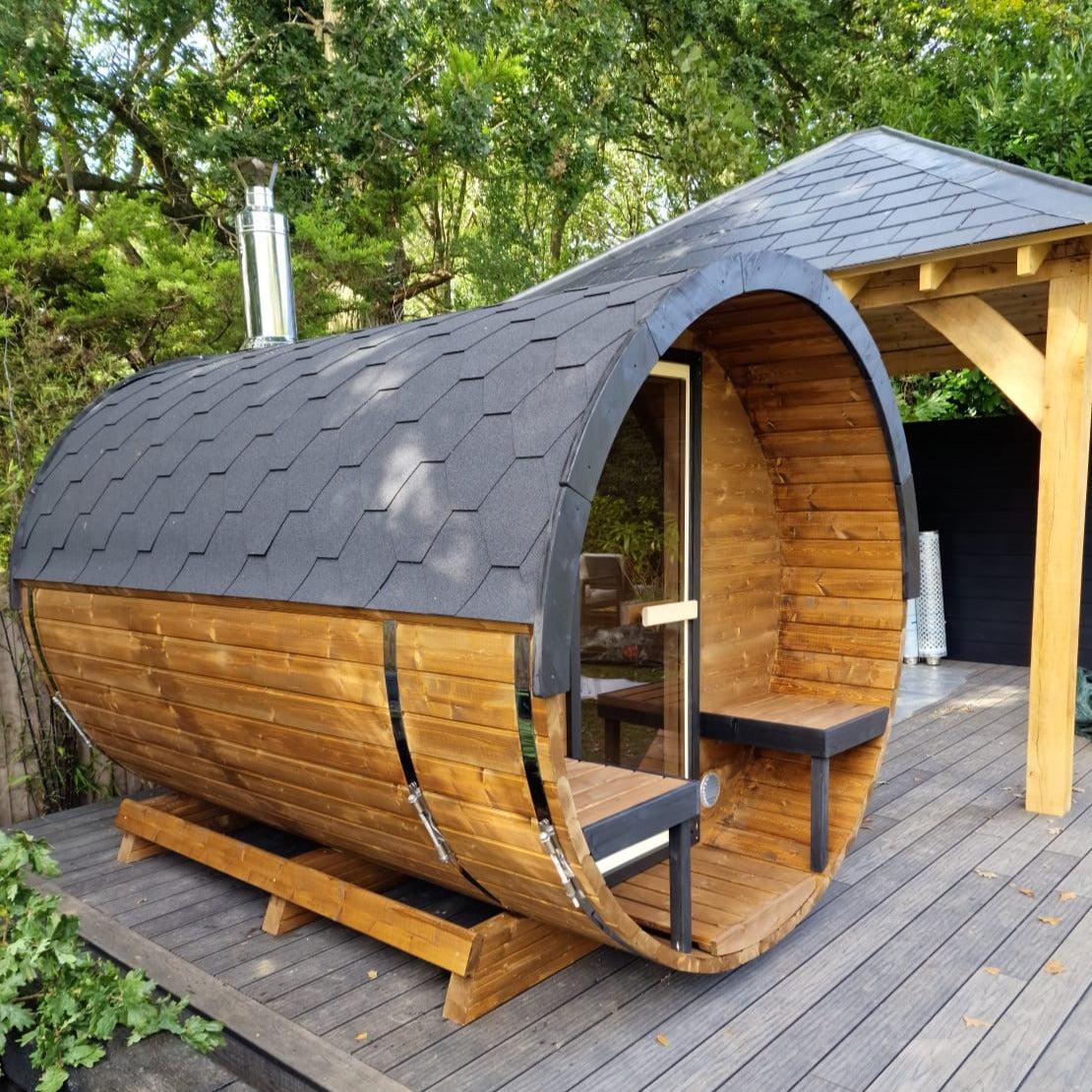 280cmSpruceBarrelSauna|Thermowood|Terrace|Wood-FiredorElectric.