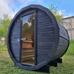 Compact 160cm Terrace Barrel Sauna | Harvia electric heater.