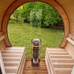 Compact 160cm Terrace Barrel Sauna | Harvia electric heater.