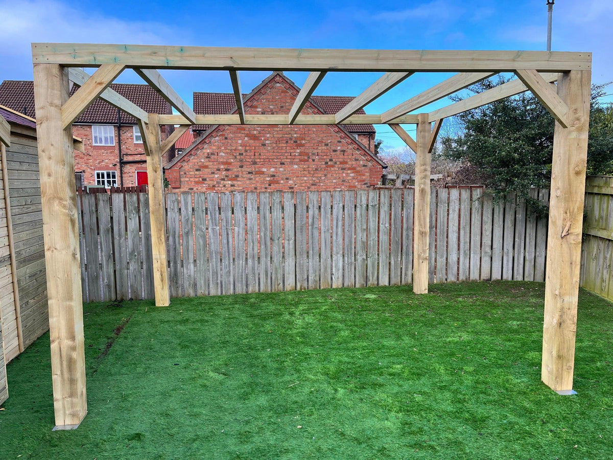 Heavy Duty Timber Box Pergola Complete DIY Kit, Tanalised Redwood Timber, various sizes.