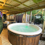 Large 200cm Wood Fired Hot Tub, External Heater, Fibreglass Liner.