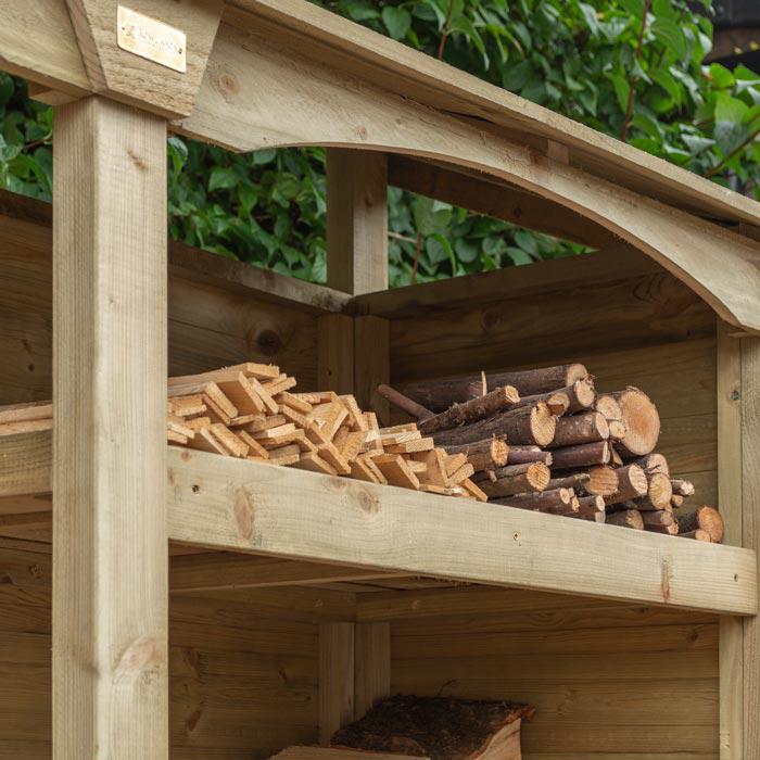 Premium Double log store with kindling shelf, tanalised timber