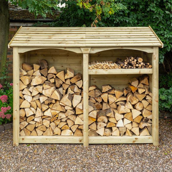 Premium Double log store with kindling shelf, tanalised timber