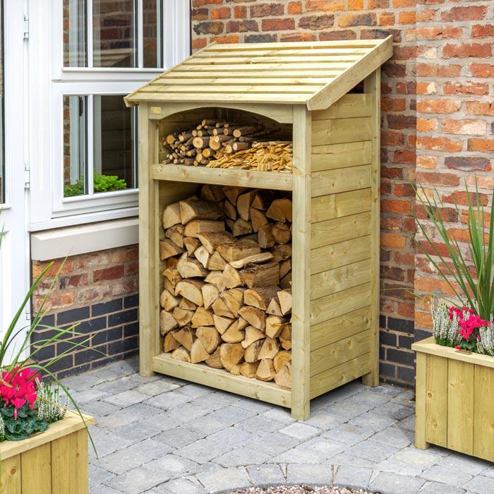 Premium Single log store with kindling shelf, tanalised timber