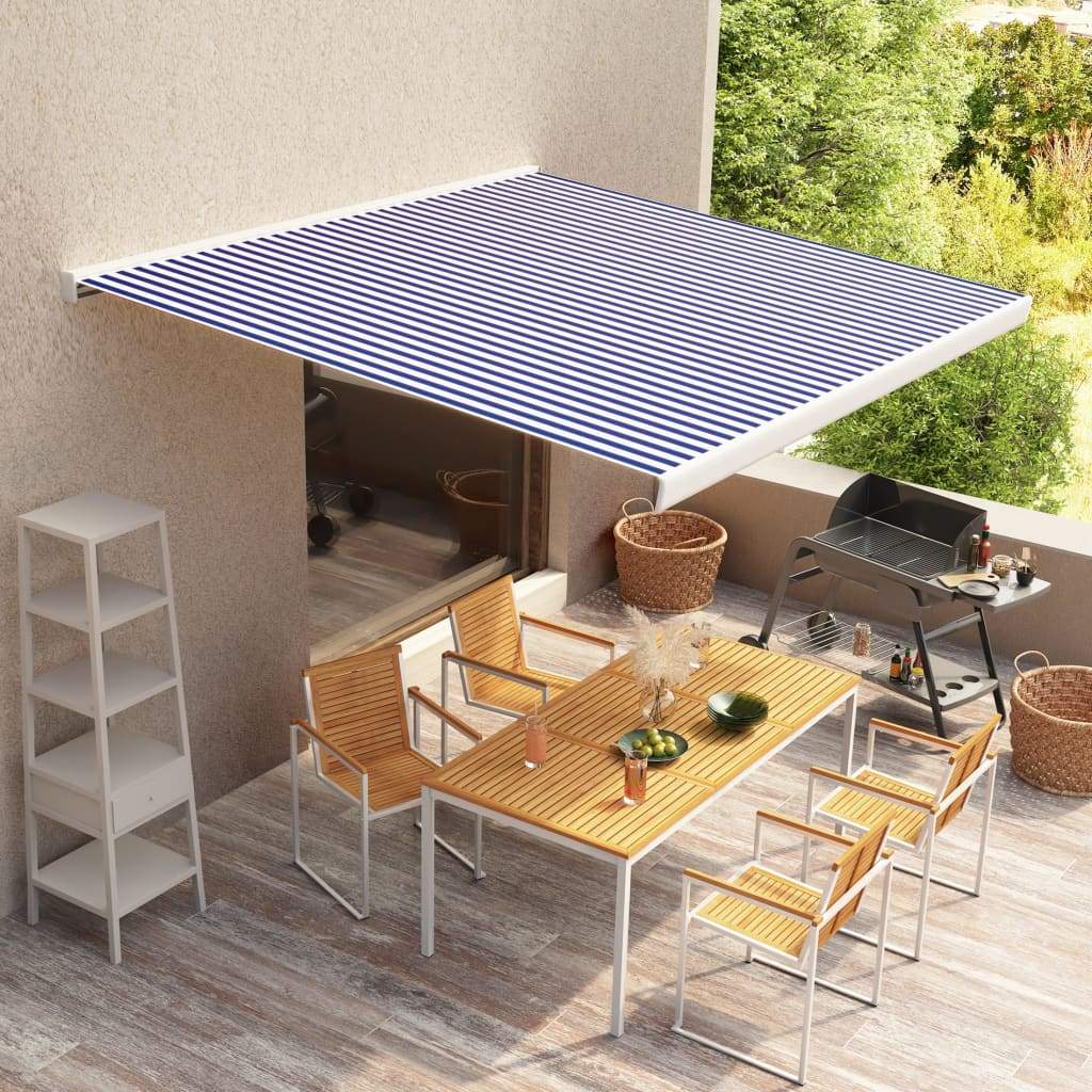 3.5M Full Cassette Electric (Motorised) Awning, Blue & White