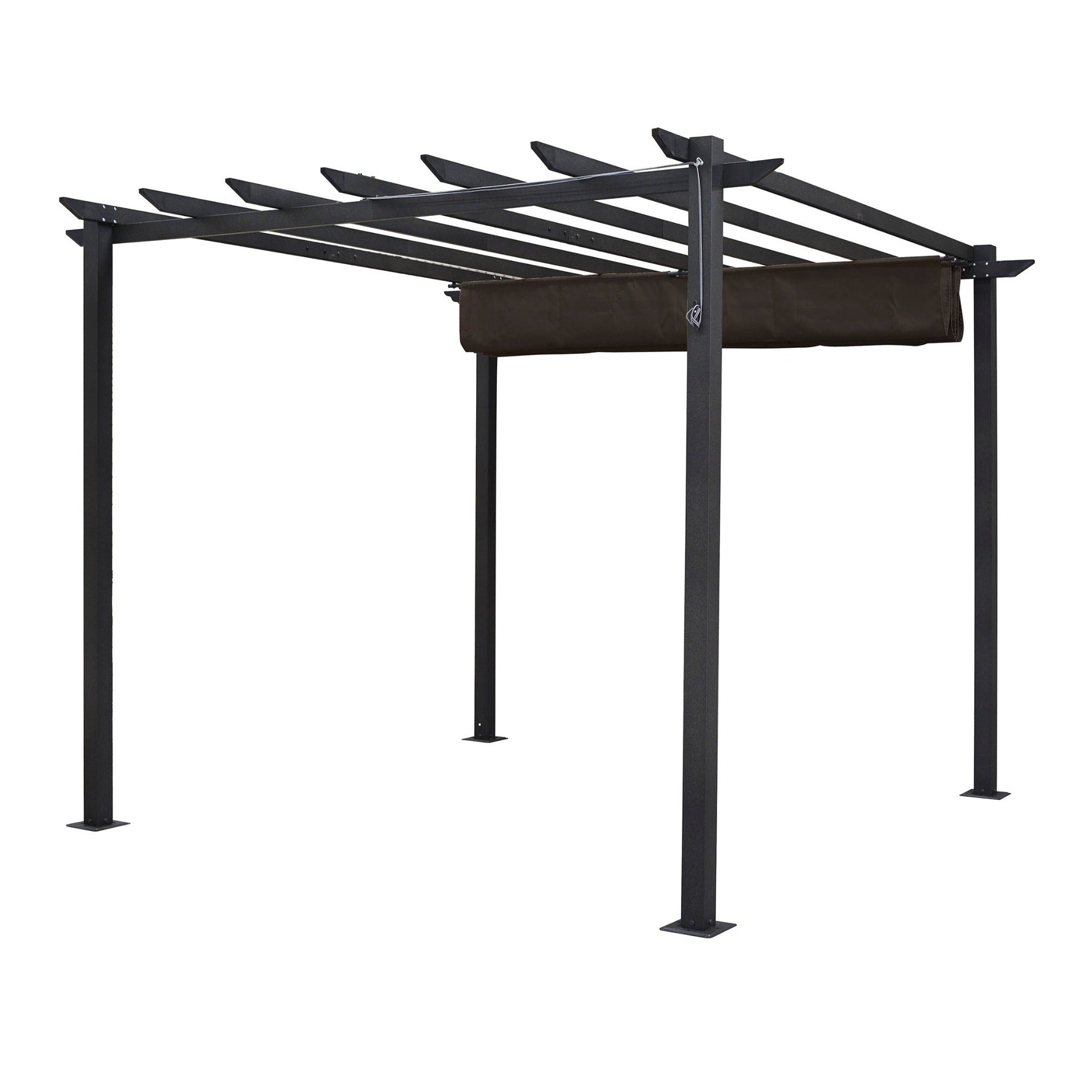 Aluminium Pergola with Retractable Polyester Roof, Gun-Metal Grey, 2 sizes