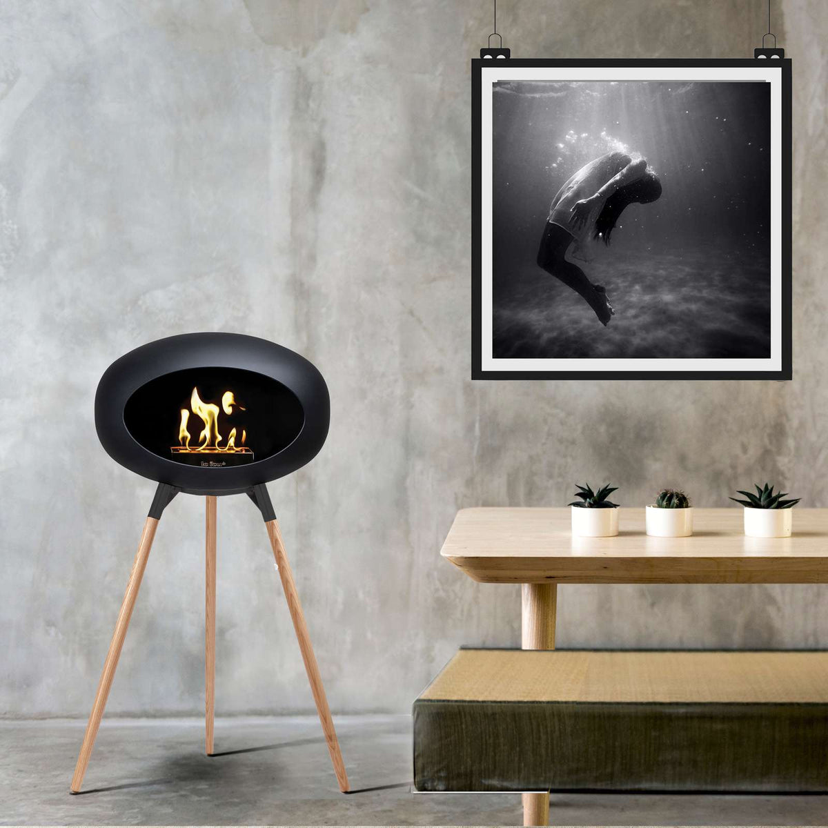 Le Feu GROUND WOOD HIGH Bio Ethanol Fireplace in Black