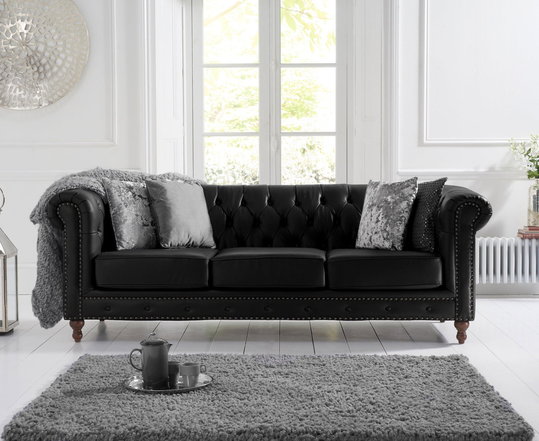 Mark Harris Montrose Black Leather 3-Seater Sofa