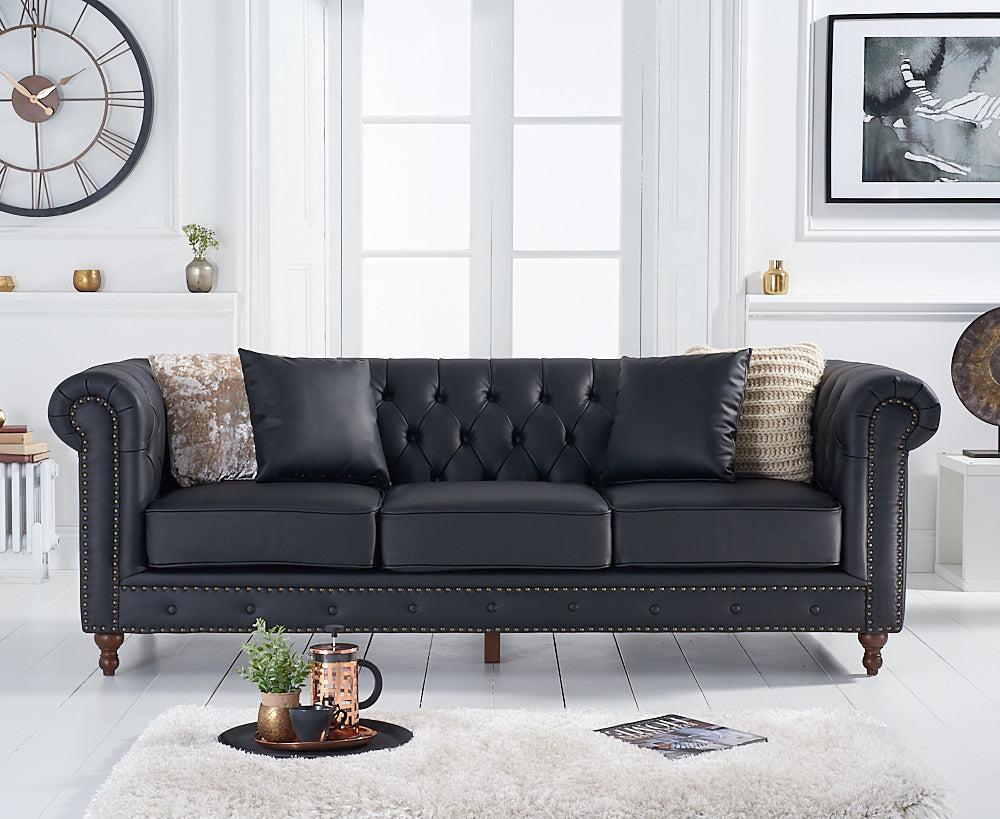 Mark Harris Montrose Black Leather 3-Seater Sofa