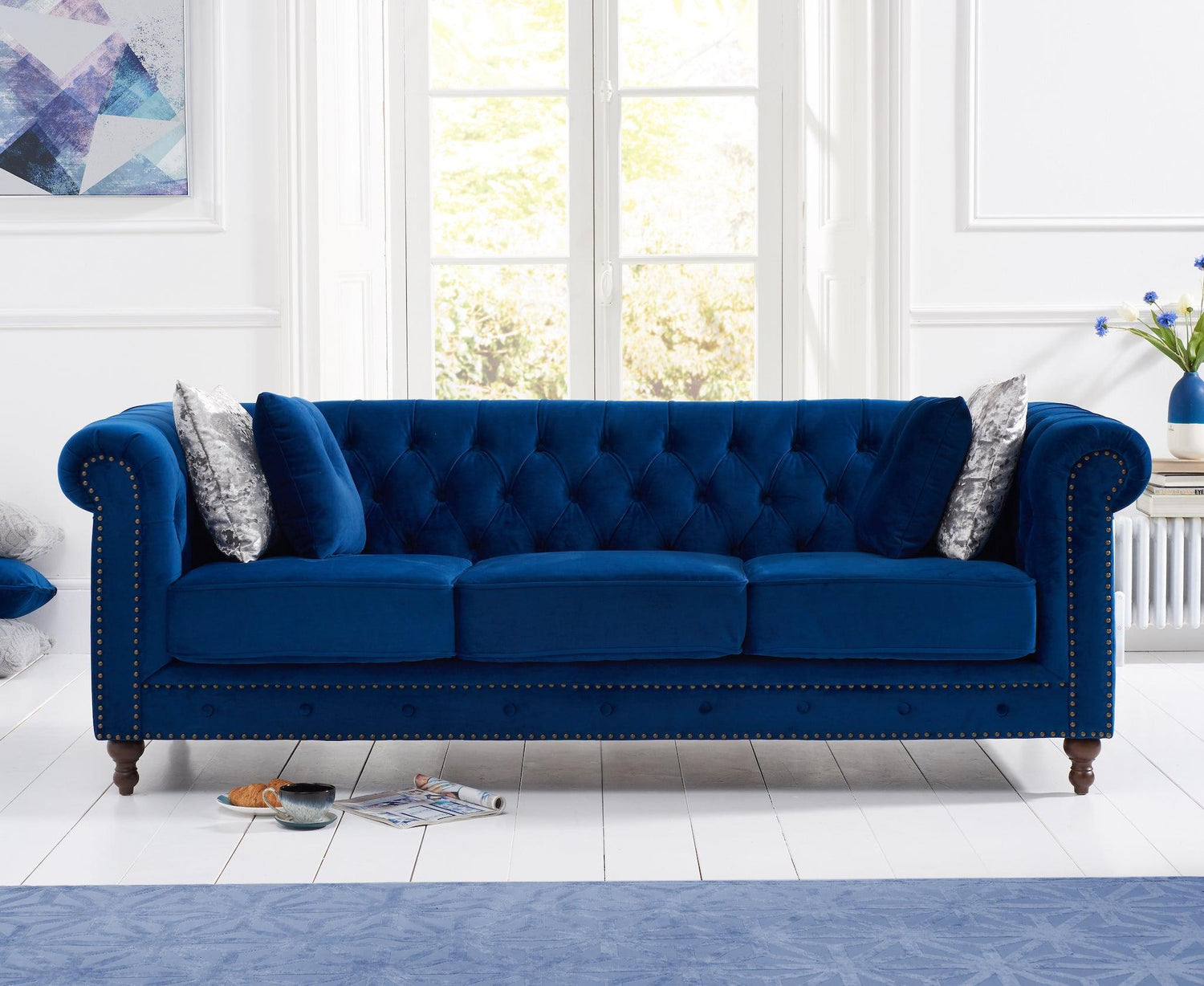 Mark Harris Montrose Blue Plush 3-Seater Sofa