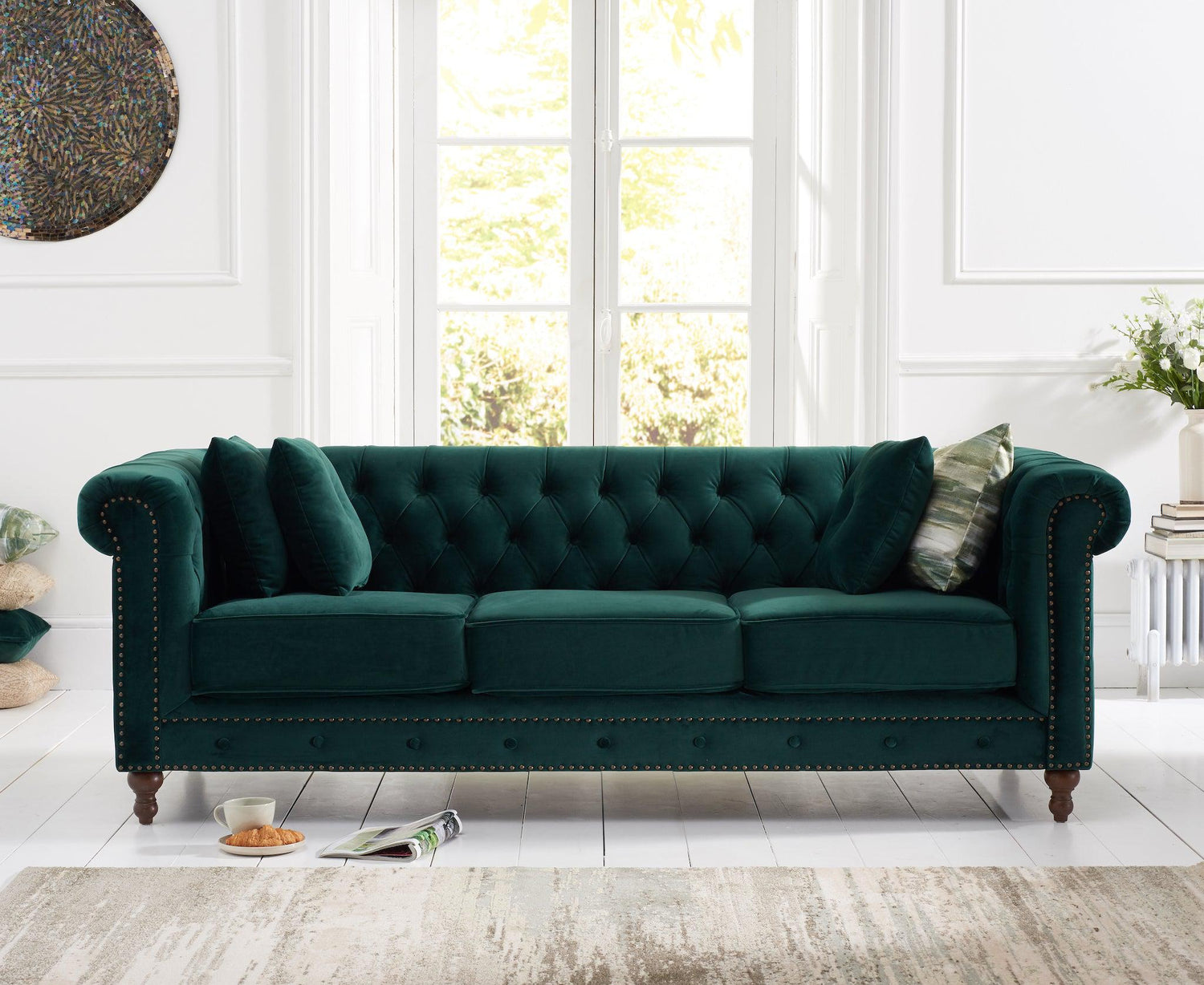 Mark Harris Montrose Green Plush 3-Seater Sofa