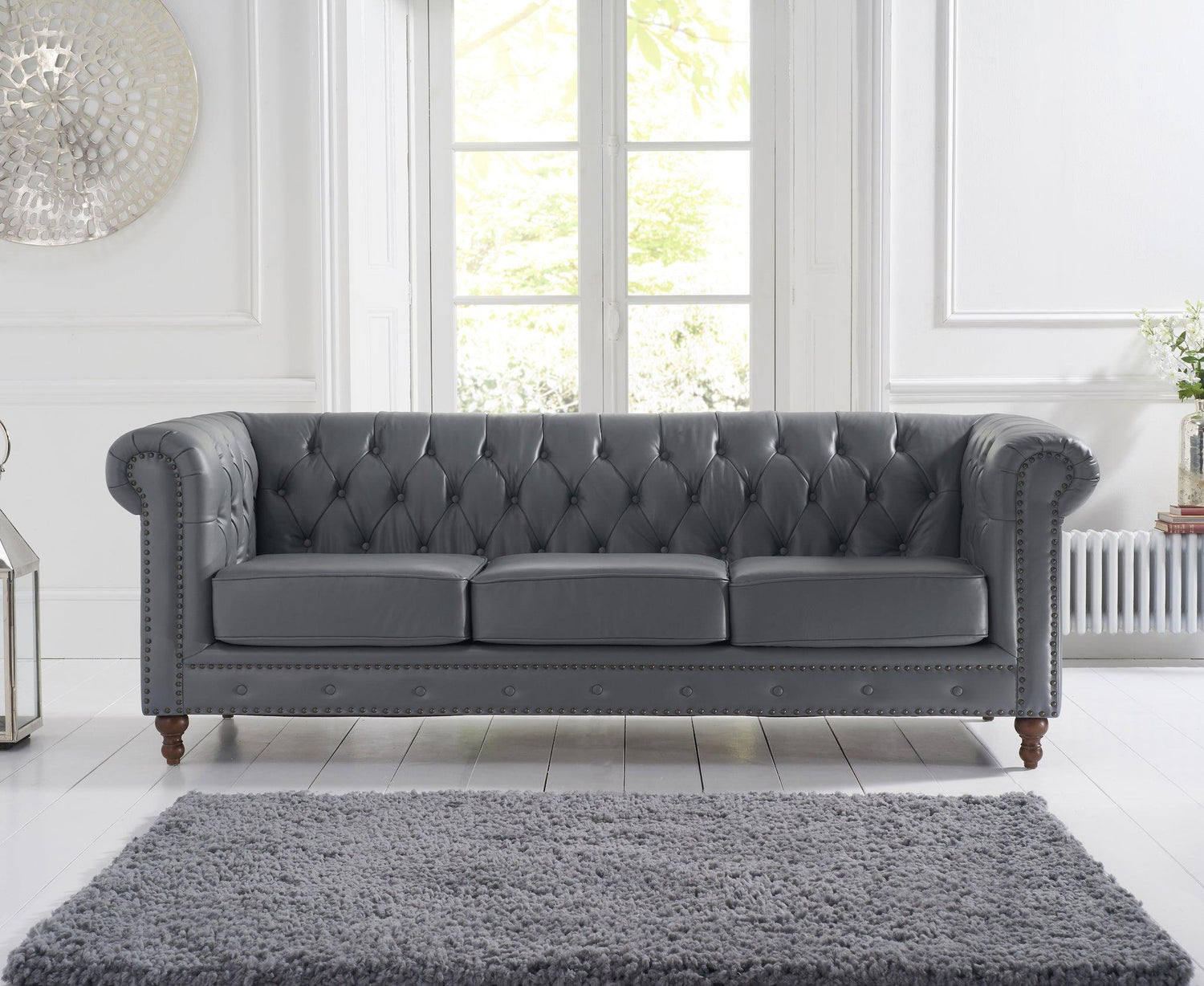 Mark Harris Montrose Grey Leather 3-Seater Sofa