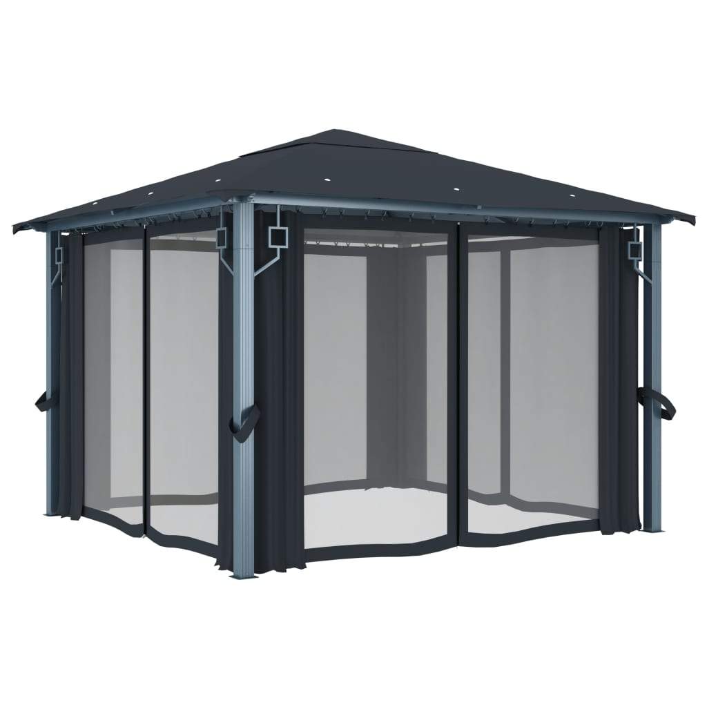 Quality, Strong Gazebo with solid roof & Curtains 400x300cm Anthracite colour, Aluminium